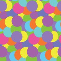 Colorful Overlapping Circles Seamless Pattern in Vibrant Multicolor Design in disco style. Concept of Abstract Art, Geometric Shapes, Bright Background, Seamless Texture, retro design, party vibes vector