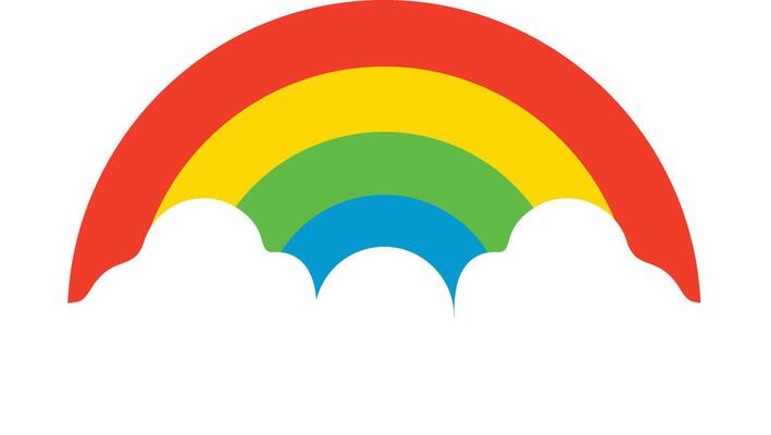A rainbow is shown in the middle of a white background