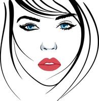A woman's face with blue eyes and red lips vector