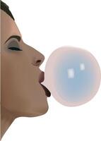 A woman blowing a bubble with her mouth open vector