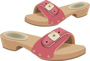 Pink clogs comfortable summer shoes resting on white background vector