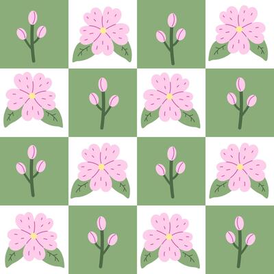 Cherry Blossom Checkered Seamless Pattern