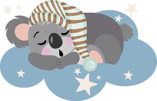 Cute koala sleeping on blue cloud vector