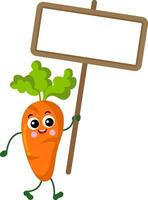 Funny carrot holding a blank signboard vector