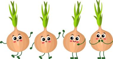 Set of funny onion in different positions vector