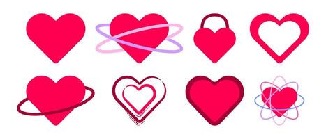 Set of red heart icons. Love heart signs in different styles vector