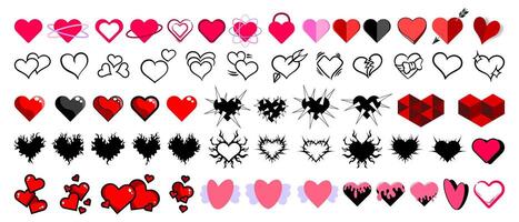 Collection of hearts in different styles. Set of love heart icons and signs. vector