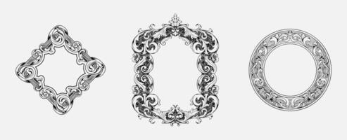set of hand drawn black and white ornamental engraved square and circle frames in vintage style vector