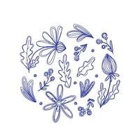 Set of illustrations with doodle flowers. Hand drawn sketch for design. vector