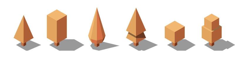 Isometric autumn tree set, Tree isometric set elements. Isometric trees elements for landscape design. Park element set vector