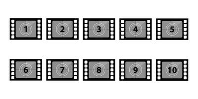 Set of countdown frame. Film countdown. Movie timer count. Retro cinema strip. Vintage timer count. vector