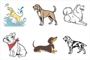 Illustration Set of Playful and Relaxed Dogs in Flat Design on White Background vector
