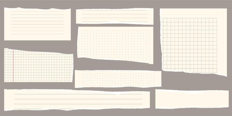 Paper scraps. Torn pieces of paper, with torn edges for notes, realistic torn pieces of blank note pages. illustration isolated