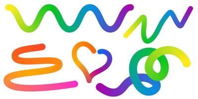 Abstract Color Rainbow Gradient Shapes Set. Graphic with Wavy Lines in Bright Colors. Colorful Fluid Wave Pattern. Squiggly Design Elements. vector