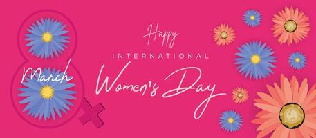 Happy Womens Day 8th March with Pink Floral Design and Empowering Message vector