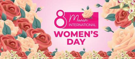 Celebrate Womens Day 8th March with Pink Floral Design and Elegant Message vector
