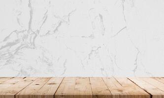 wooden table, wall background with soft window lighting and subtle shadows photo