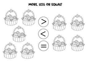 Grater, less or equal with cartoon black and white Easter baskets. vector