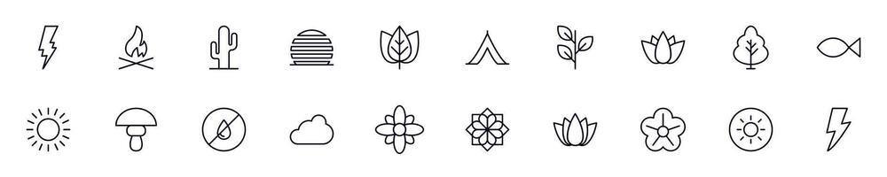 Nature thin line icons set. Simple linear illustrations that suitable for apps, infographics, books, online shops and stores vector