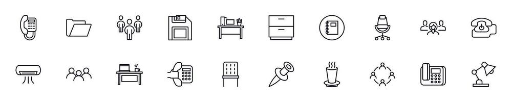Office outline icons drawn with black thin line. Editable stroke. Simple linear illustration that can be used as a design element for apps and websites vector