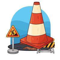 traffic cone in construction work illustration vector