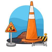 illustration of a traffic cone in a construction area vector