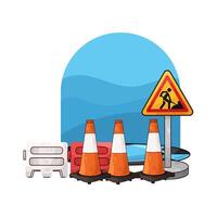 three traffic cones in the construction areas vector