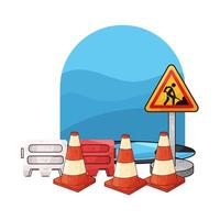 traffic cones in constructions area illustration vector