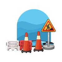 illustration of traffic cones in constructions area vector