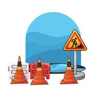 traffic cones in construction area vector
