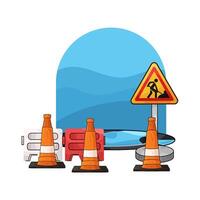 traffic cone in construction area illustration vector