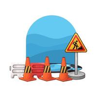 traffic cone in construction area vector