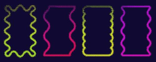 Pixel pattern texture wavy frame. Bitmap dotted retro abstract Y2K border. Dither squiggle geometric elements. Neon grainy glitch shapes. vector