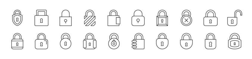 Padlock and Lock Simple Linear Image Collection. Editable Stroke. Suitable for Web Sites, Books, Cards, Apps vector