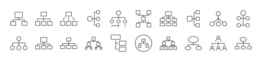 Mind Map or Hierarchy Set of Thin Icons. Editable Stroke. Suitable for Web Sites, Books, Cards, Apps vector