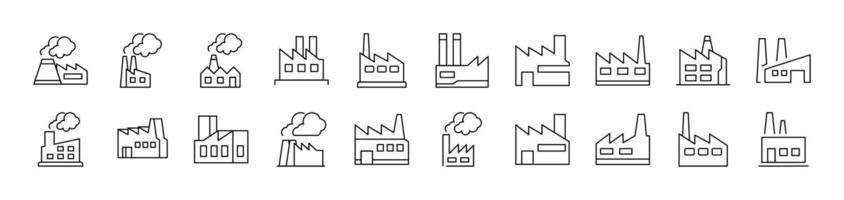 Factory and Manufacture Outline Image Collection. Editable Stroke. Perfect for Infographics, Articles, Books, Flyers, Banners vector