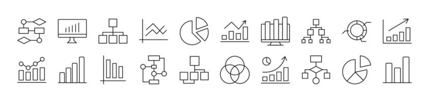 Pie Charts, Progress Bars Outline Icon Collection. Editable Stroke. Perfect for Infographics, Articles, Books, Flyers, Banners vector