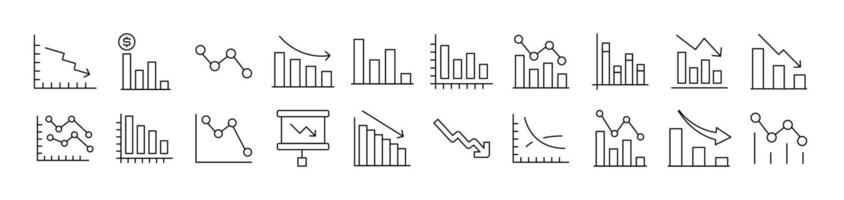 Collection of Icons of Arrows Down by Progress Bar Drawn with Thin Line for apps, web sites, banners, infographics and other types of design vector