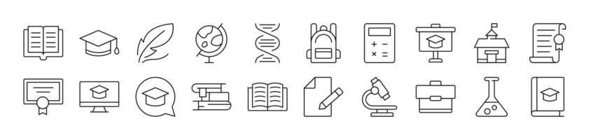 Collection of Outline Symbols of Briefcase, Microscope, Books Drawn with Thin Line for apps, web sites, banners, infographics and other types of design vector