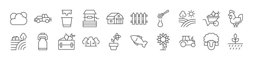 Collection of Field, Farm, Garden Graphics Drawn with Thin Line for apps, web sites, banners, infographics and other types of design vector