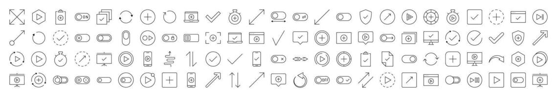 Interface Icon Bundle. Contains Icons of Arrows, Plus, Check, Play that Can Be Used for Design of Cards, Posts, Apps, Web Sites vector