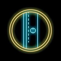 Neon sign representing a cricket field with wicket and pitch on a black background vector