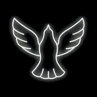 White neon dove is flying with wide spread wings on a black background vector