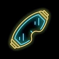 Glowing neon line snowboard goggles icon isolated on black background vector illustration