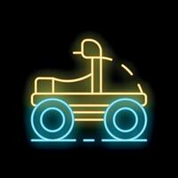 Neon sign of a lunar roving vehicle exploring space on black background vector
