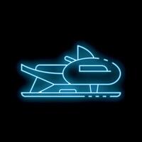 Blue glowing neon line showing a snowmobile on a black background vector