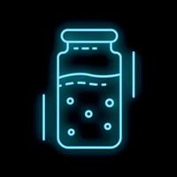 Neon icon of jar with magical potion glowing on dark background vector