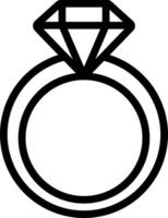 A diamond ring is shown in a black and white outline vector