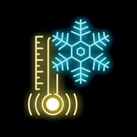 Neon icon of thermometer showing low temperature with snowflake vector