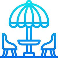 A blue icon of a table and chairs under an umbrella vector